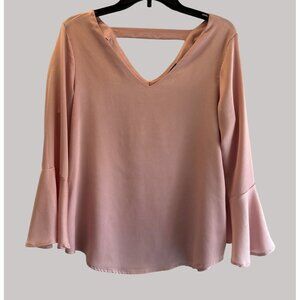 Roz & Ali Womens Small Pink Bell Sleeve V-Neck Blouse Sze S